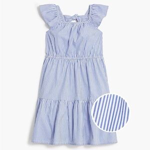 Girls CrewCuts Blue & White Striped Ruffle bow-back Dress Size 6